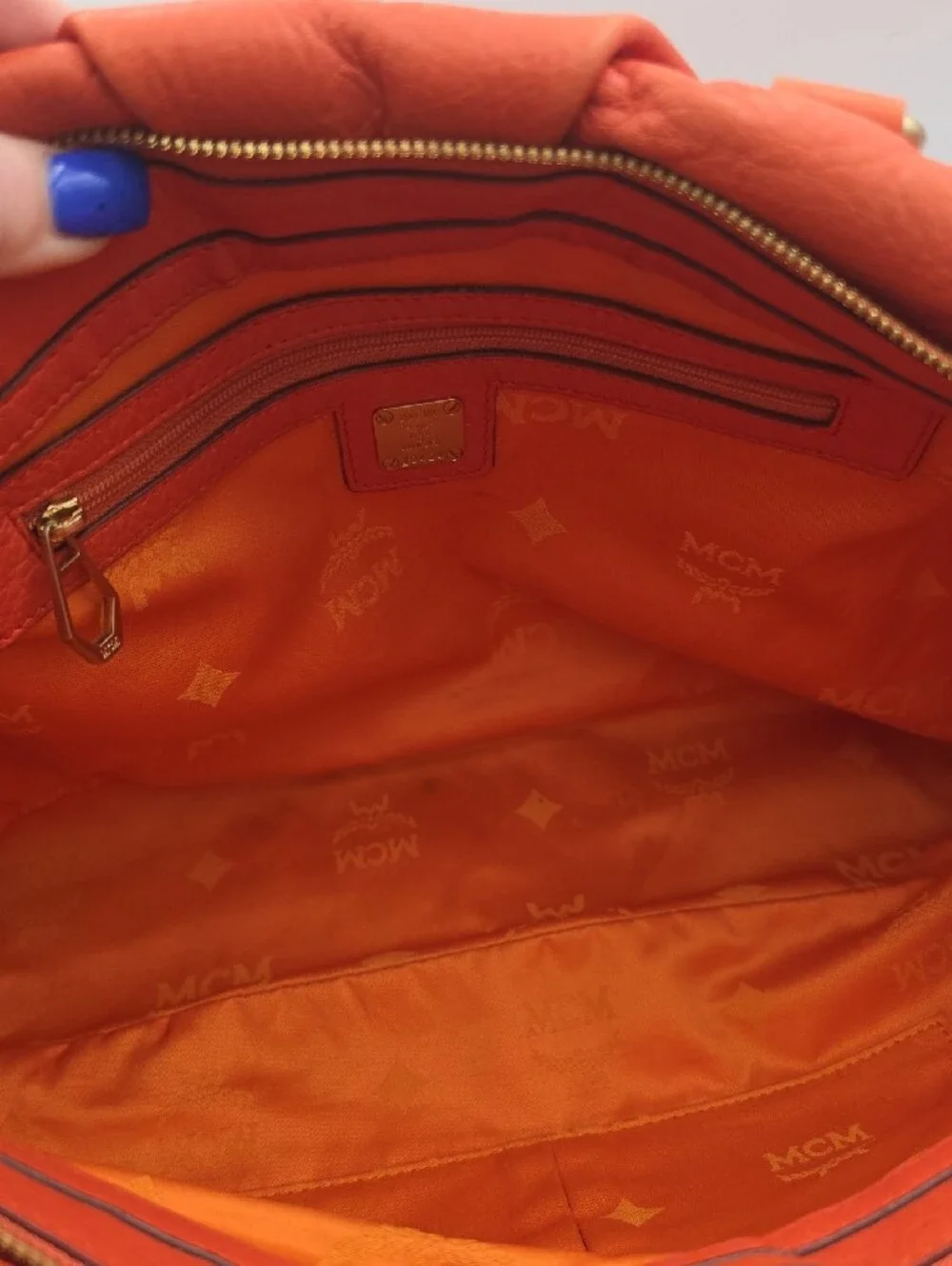 MCM Bright Orange Visetos Embossed Top Double Handles Large Satchel Bag (EUC)🧡✨